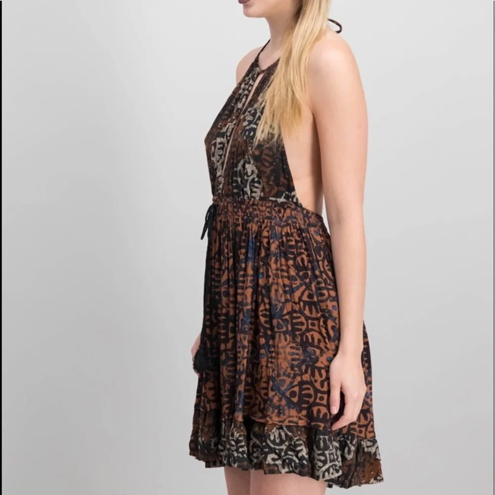 Free People Brown and Black Printed Halter High-Low Dress